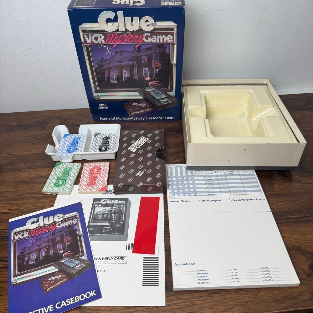 Vintage 1985 Clue VCR Mystery Game Parker Brothers VHS‎ Board Game Complete